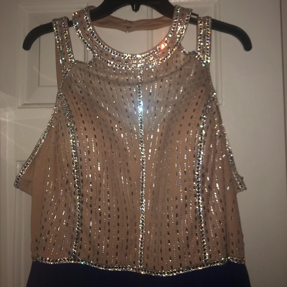 Beige and royal blue prom dress - Picture 4 of 8